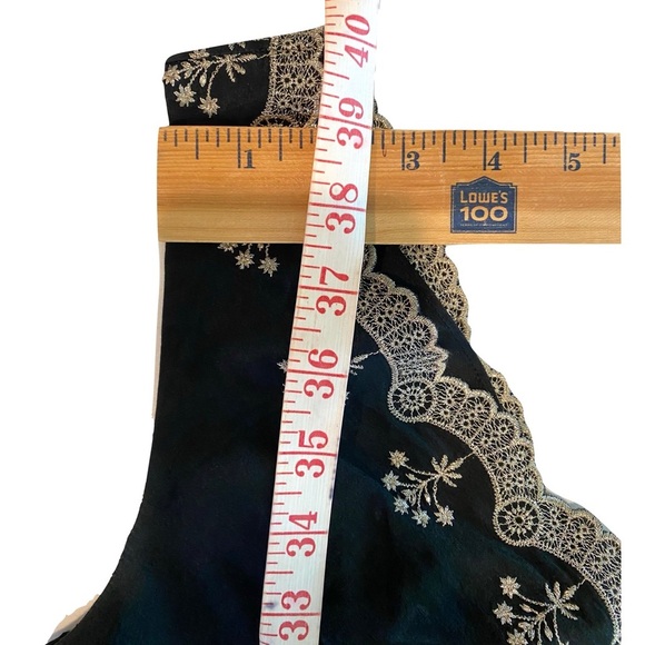 Ann Taylor Black Silk Metallic Gold Lace Scalloped Trim A-Line Dress Size 2 - Picture 13 of 13